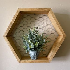 Handmade Hexagon Shelf with Wire Backing
